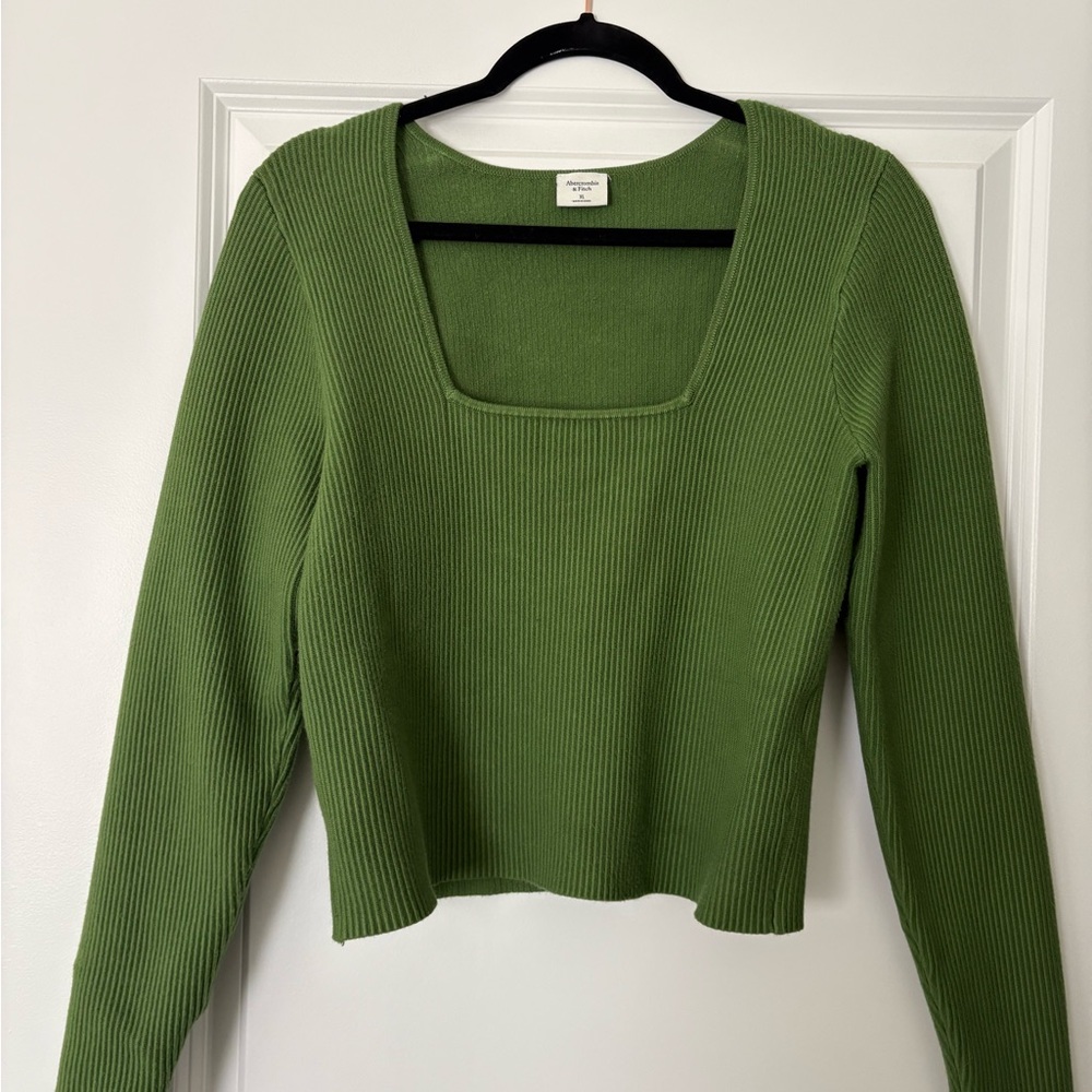 Green Ottoman Square Neck Sweater